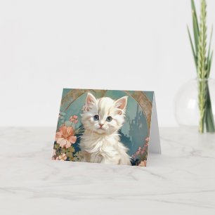 Invitation Chat blanc de style Alphonse Mucha