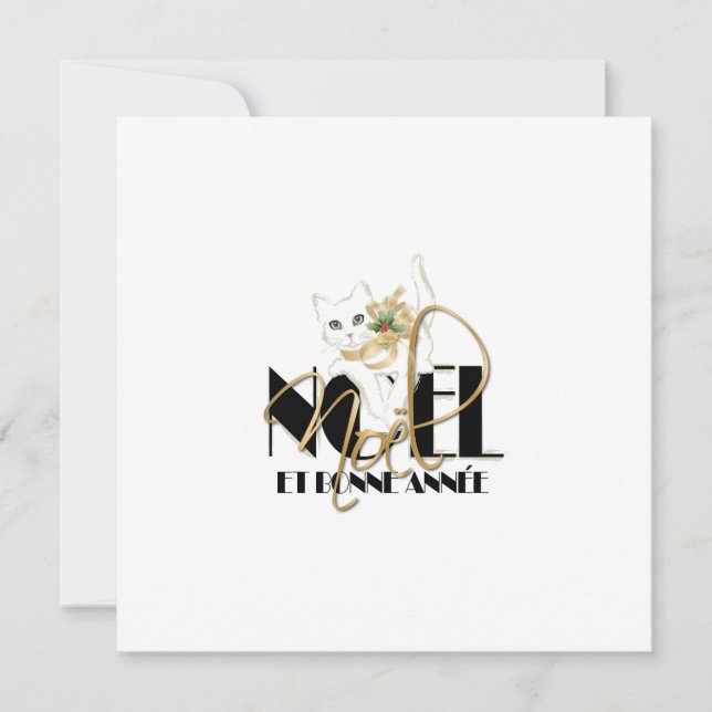 Invitation Chat Blanc, Noël et Bonne Année (Devant)