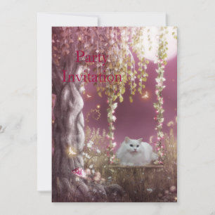 Invitation Chat blanc sur l'arbre couture