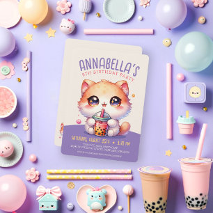 Invitation Chat Boire Boba Cute Bubble Thé Anniversaire