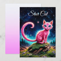 Chat brillant Whimsical, yeux bleu long queue art