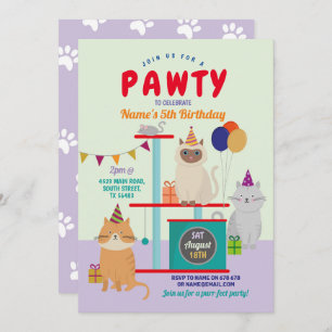 Invitation Chat-chaton d'Anniversaire Chat Kitten Paw Fun Pur