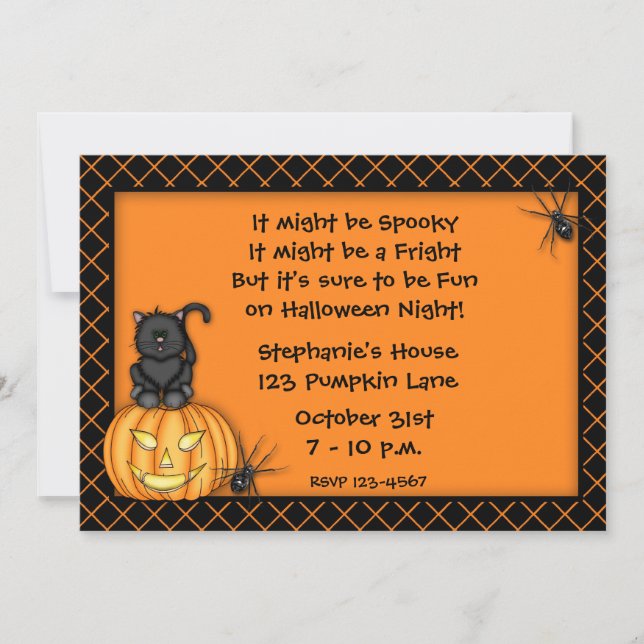 Invitation Chat Citrouille d'Halloween (Devant)