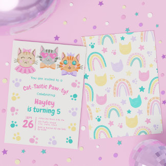 Invitation Chat coloré-Tastic Paw-ty Cute Kitty Chat Annivers