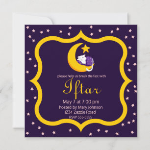 Invitation Chat couché sur Crescent Moon Star Ramadan