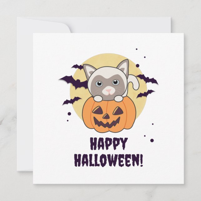 Invitation Chat Dans Citrouille Doux Chats Joyeux Halloween (Devant)