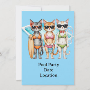 Invitation Chat dans une fête au bord de la piscine avec biki