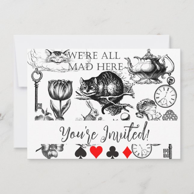 Invitation Chat de Cheshire classique alice au pays des merve (Devant)