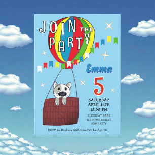 Invitation Chat de fête d'anniversaire en montgolfière fantai