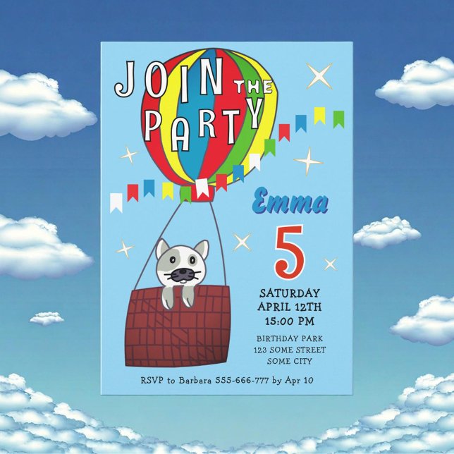 Invitation Chat de fête d'anniversaire en montgolfière fantai (Créateur téléchargé)