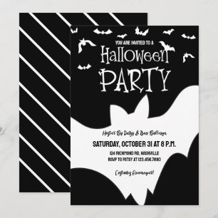 Invitation Chat de fête d'Halloween Noir et blanc Costume Éff