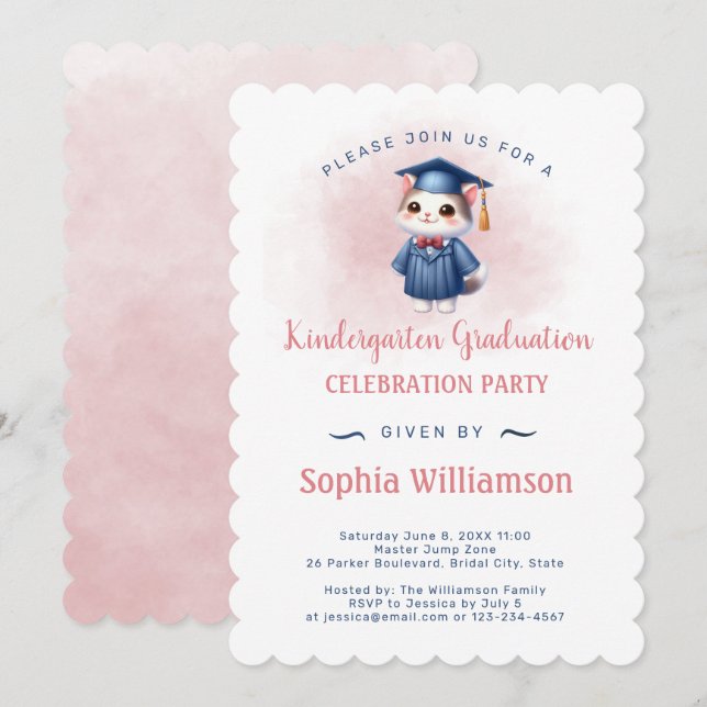 Invitation Chat de fin d'études de maternelle pour fille (Devant / Derrière)