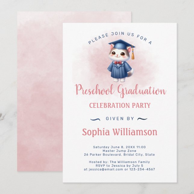 Invitation Chat de fin d'études préscolaire pour fille (Devant / Derrière)
