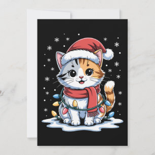 Invitation Chat de Noël Chapeau de Père Noël Écharpe Lumières