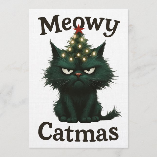 Invitation Chat de Noël Meowy humeur maussade (Devant)