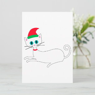 Invitation Chat de Noël portant un chapeau de Père Noël