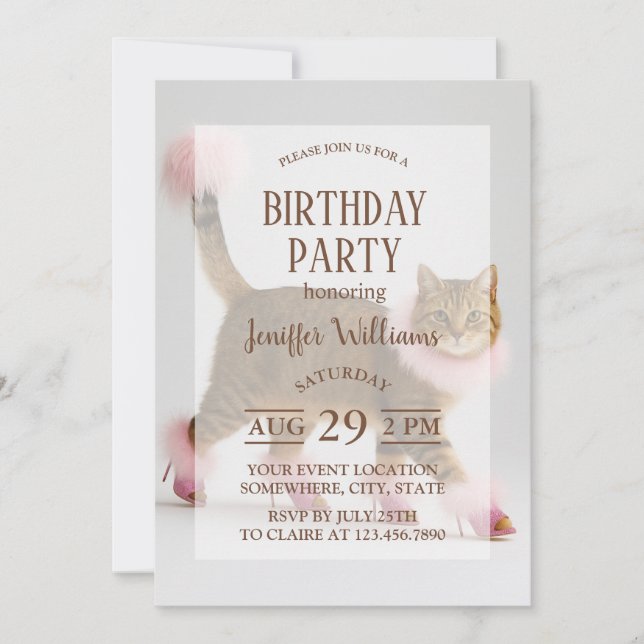 Invitation Chat de Style en Talons Roses et Glamour Douillet  (Devant)