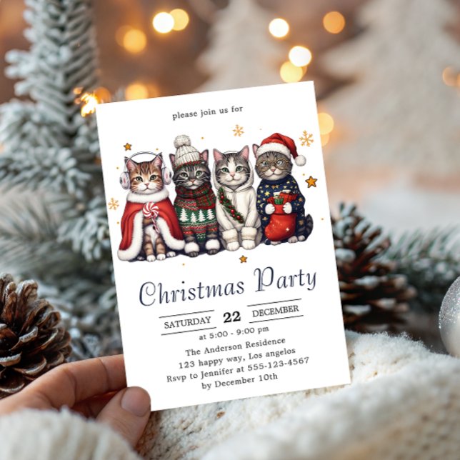 Invitation  Chat de vacances festif | Fête de Noël de chats m (Créateur téléchargé)