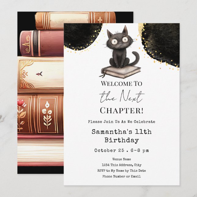 Invitation Chat d'Halloween Chapitre suivant 11e anniversaire (Devant / Derrière)
