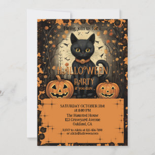 Invitation Chat drôle et Halloween Citrouille