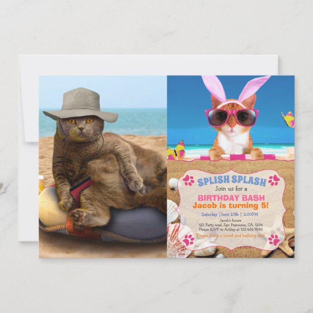 Invitation Chat drôle partant en vacances (Devant)