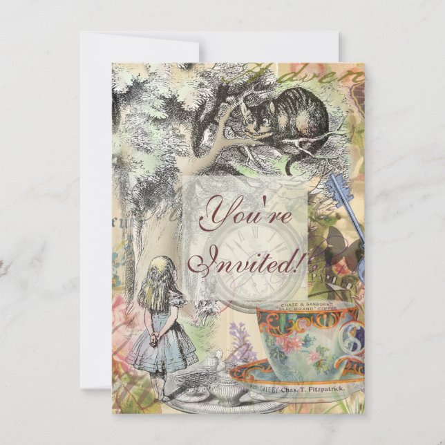 Invitation Chat du Cheshire Alice au Pays des Merveilles Clas (Devant)