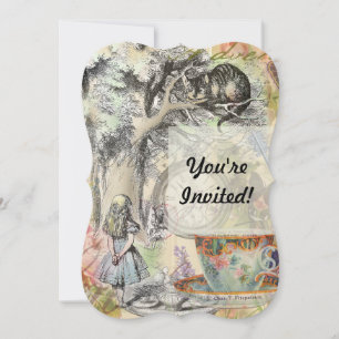 Invitation Chat du Cheshire Alice au Pays des Merveilles Clas