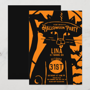 Invitation Chat effrayant vintage orange noir Halloween anniv