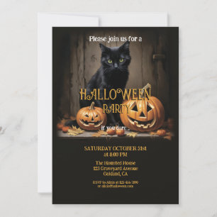 Invitation Chat en bois et Halloween Citrouille