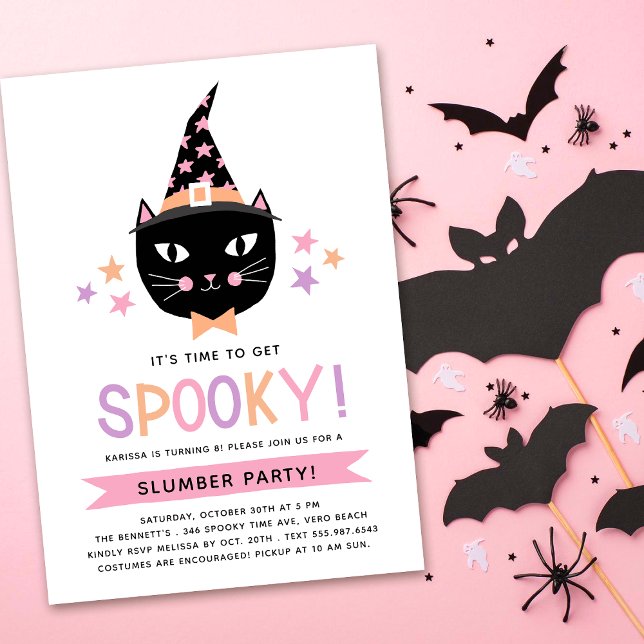 Invitation Chat en sorcière noire mignonne Pastel Anniversair (Créateur téléchargé)