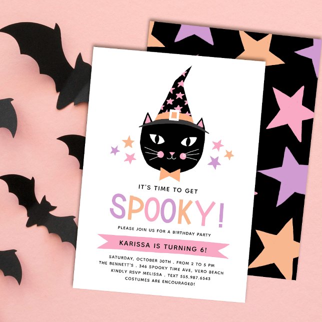 Invitation Chat en sorcière noire mignonne Pastel Halloween A (Créateur téléchargé)