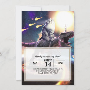 Invitation Chat équitation dinosaure licorne dans l'espace