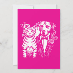 Invitation chat et chien en couple en tenue de mariage formel