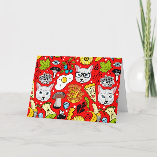 Invitation Chat et oeuf sur le rouge (Devant)