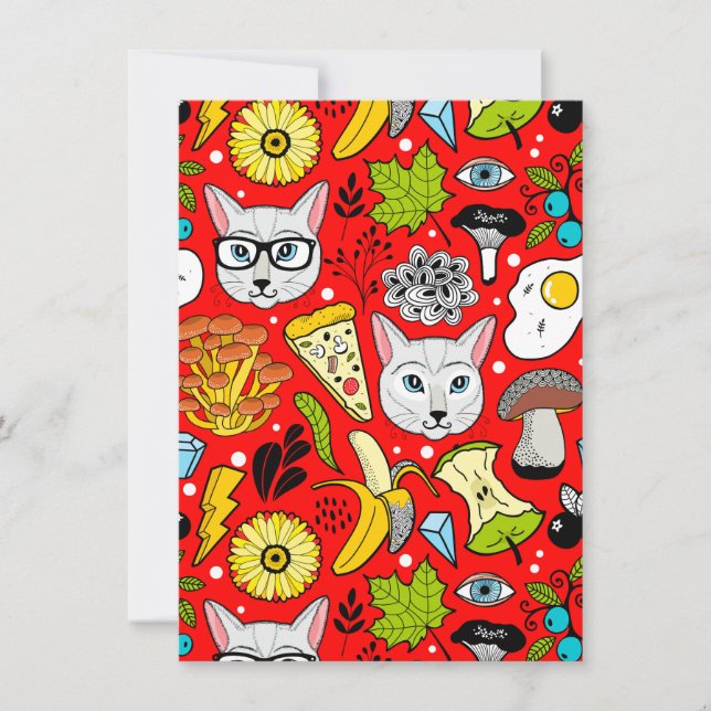 Invitation Chat et oeuf sur le rouge (Devant)