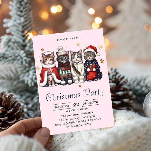 Invitation  Chat festif de vacances | Fête de Noël de chats m (Créateur téléchargé)