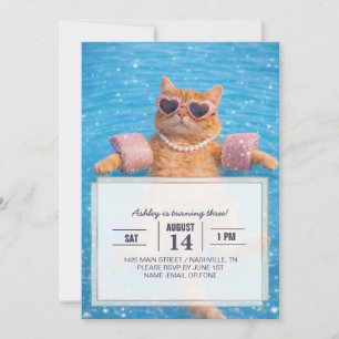 Invitation Chat glamour au bord de la piscine flottant avec s
