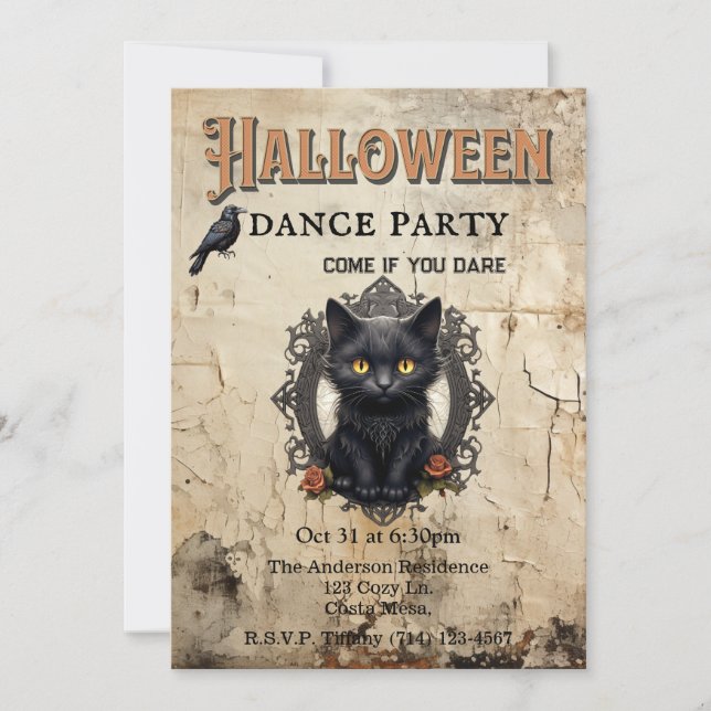 Invitation Chat gothique dans Mirror Halloween Dance Party (Devant)