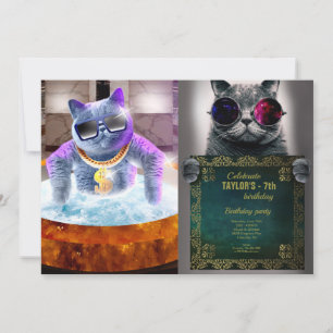 Invitation Chat gris dans la baignoire