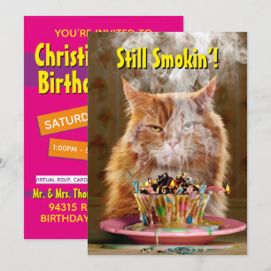 Invitation Chat grumpy drôle avec gâteau d'anniversaire fondu