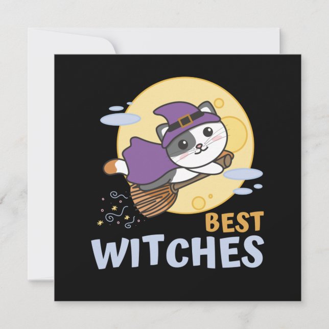 Invitation Chat Halloween Sorcière Enfants Sorcières Meilleur (Devant)