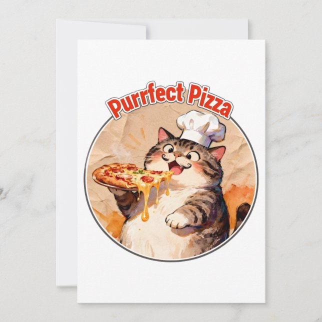 Invitation Chat heureux chef avec pizza (Devant)