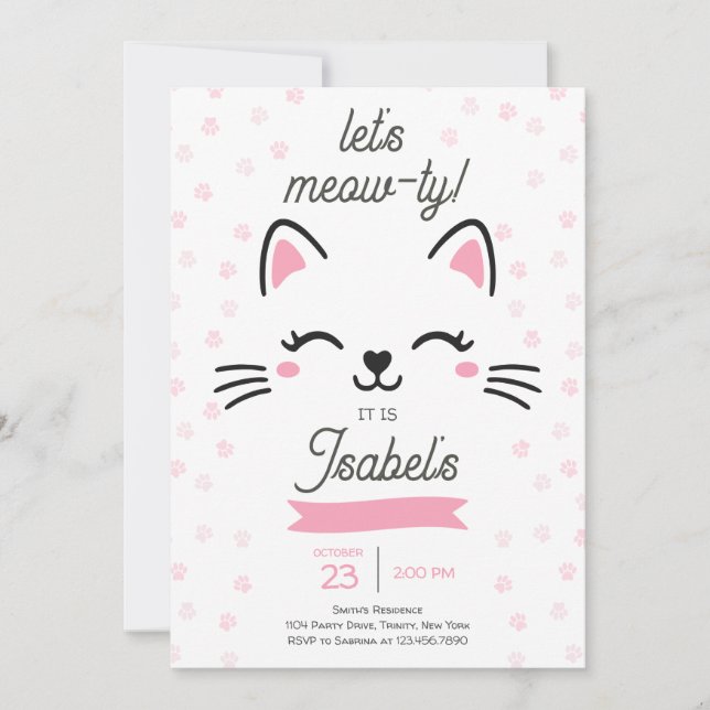 Invitation Chat Kitty Rose Anniversaire (Devant)