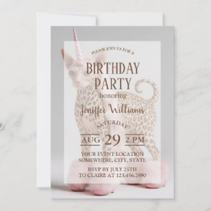 Invitation Chat Licorne Léopard Glamour en Talons de Fourrure