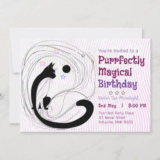 Invitation Chat Magique Anniversaire Clair de Lune (Devant)