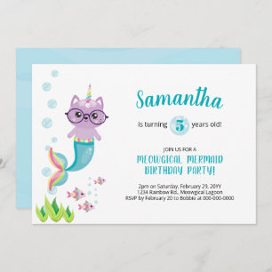 Invitation Chat Mermaid Unicorne sous la mer fête d'anniversa