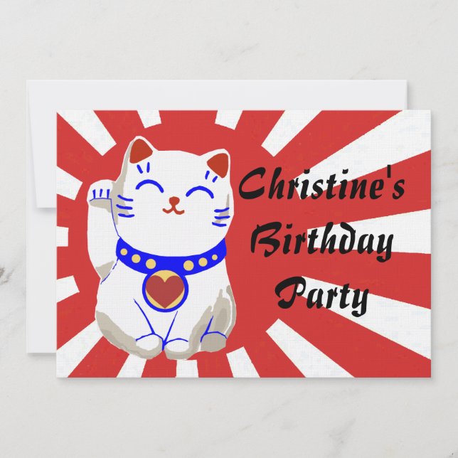 Invitation Chat mignon chanceux de neko sur le Soleil Levant (Devant)