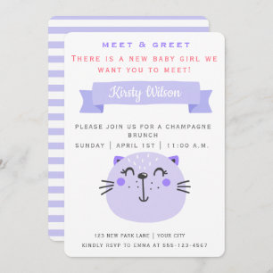 Invitation Chat mignon pourpre   Meet & Greet New Baby