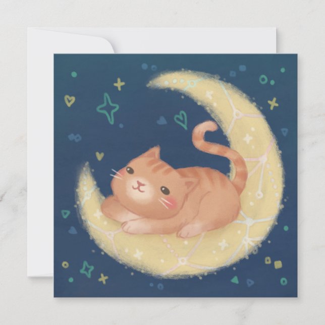 Invitation Chat mignon sur la Lune (Devant)