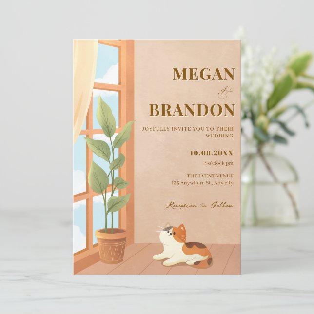 Invitation Chat minimaliste confortable mariage (Debout devant)